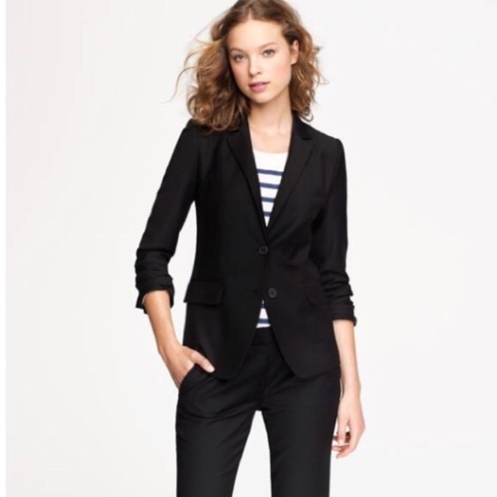 J. CREW Super 120's Black Wool Work Blazer Size 0